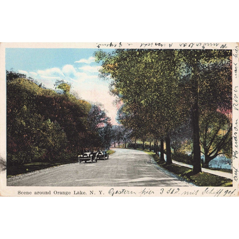 Orange Lake New York NY Postcard Early Touring Cars Road Scene Newburgh 1923